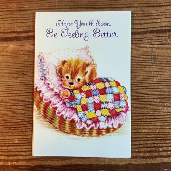 Set of 5 Vintage Get Well Greeting Cards with Envelopes – Cute Animal Artwork - Picture 2 of 7